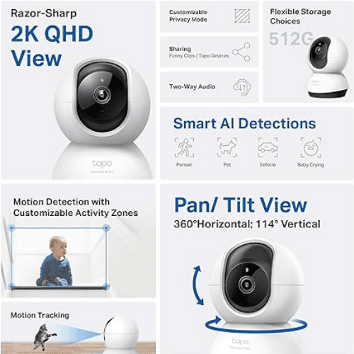 TP - Link Tapo - Cámara de seguridad 2K QHD Visión 360° C210 - Echo Tecnología