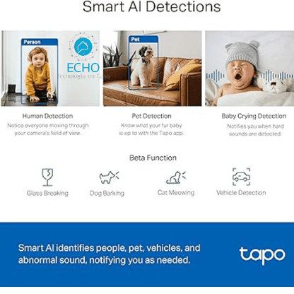 TP - Link Tapo - Cámara de seguridad 2K QHD Visión 360° C210 - Echo Tecnología